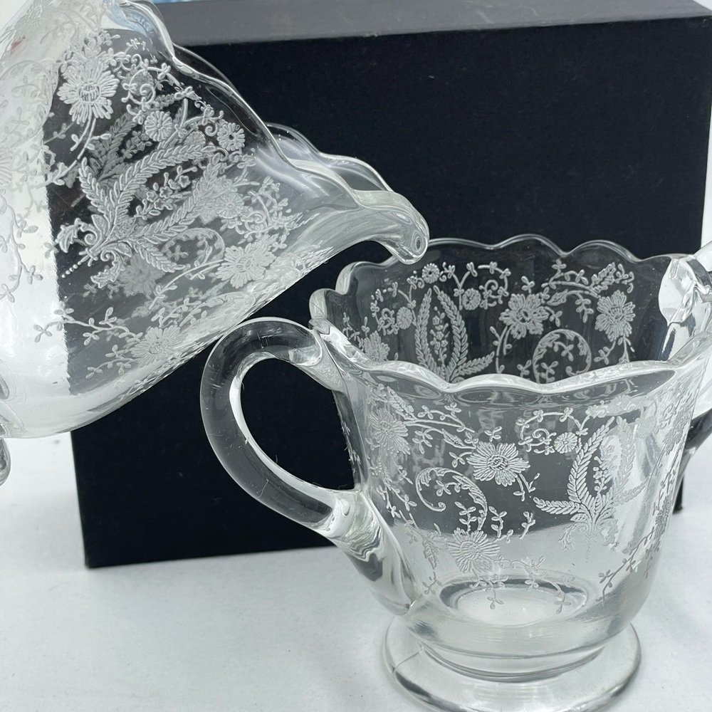 Elegant Clear Glass Creamer and Sugar Set
